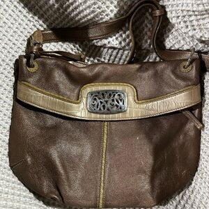 Brighton Brown and Tan Shoulder Bag with Silver Accent